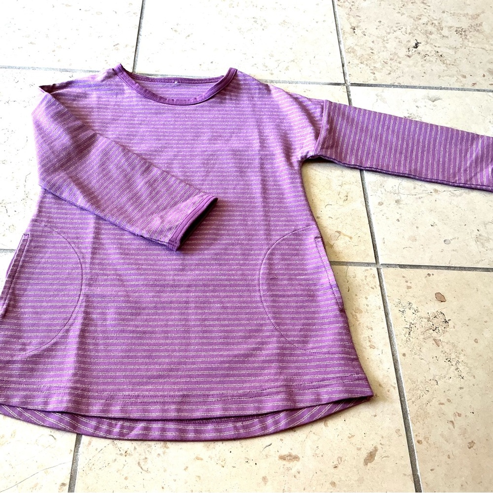 Peekaboo Beans Purple and gold Striped Kids Tunic Top size 4 T